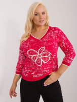 Hurtownia Czerwona casualowa bluzka plus size z nadrukiem