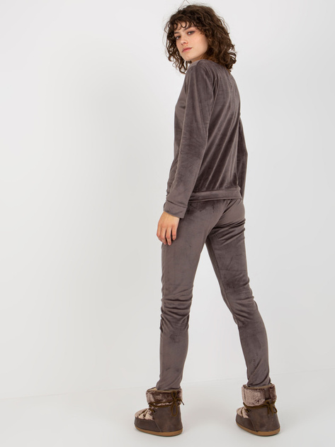 Hurt Ciemnoszary damski komplet welurowy z nadrukiem