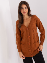 Hurt Jasnobrązowy sweter rozpinany z kieszeniami