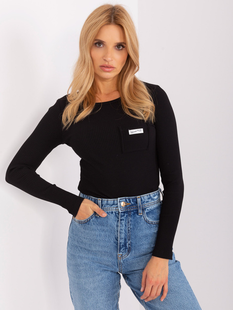 Hurtownia Czarna bluzka longsleeves z okrągłym dekoltem