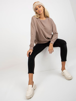 Hurtownia Ciemnobeżowa długa bluza basic z kieszeniami 