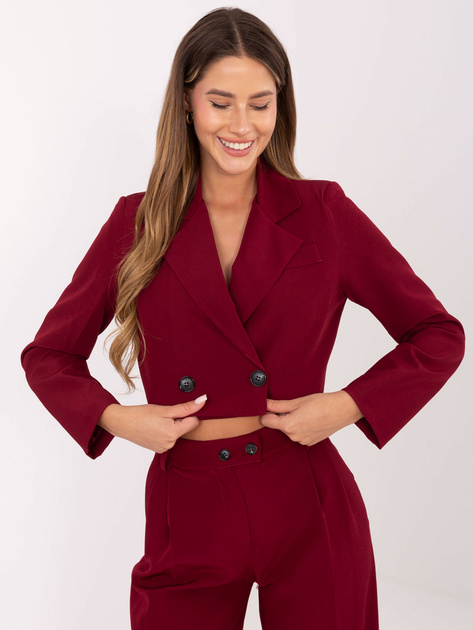 Bordowy damski garnitur z szerokimi spodniami RUE PARIS