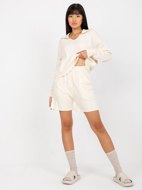 Hurtownia Ecru dzianinowy komplet casualowy z szortami