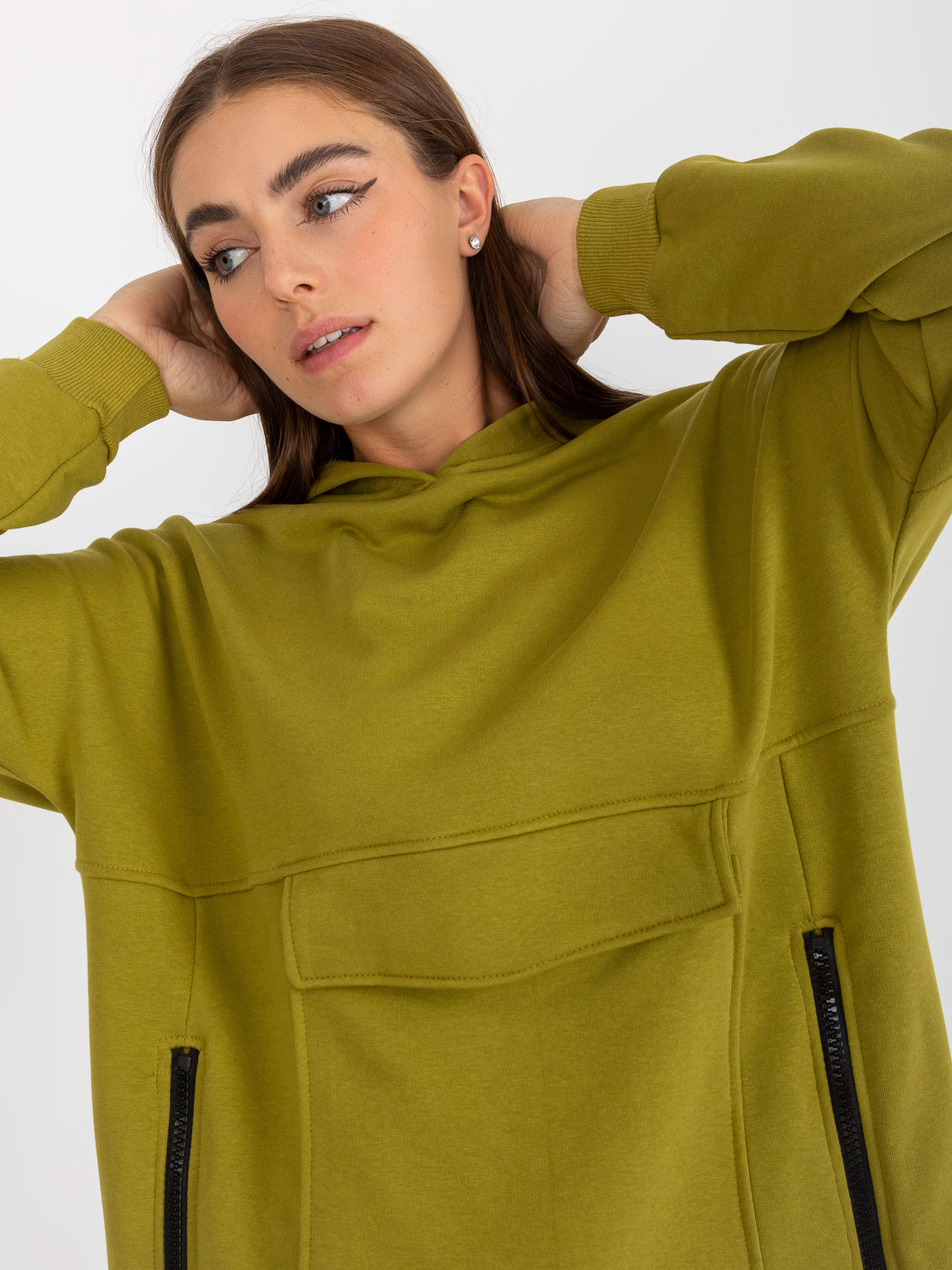 Hurt Oliwkowa długa bluza basic z kieszenią