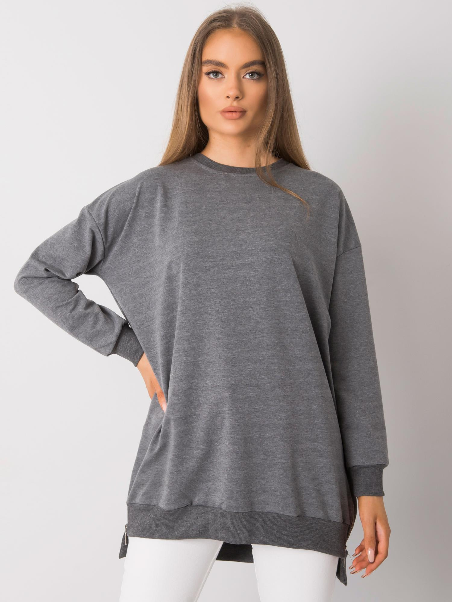 Dunkelgrau melierte Basic Sweatshirt ohne Kapuze Rhiannon.