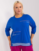 Hurt Kobaltowa damska bluzka plus size z napisami