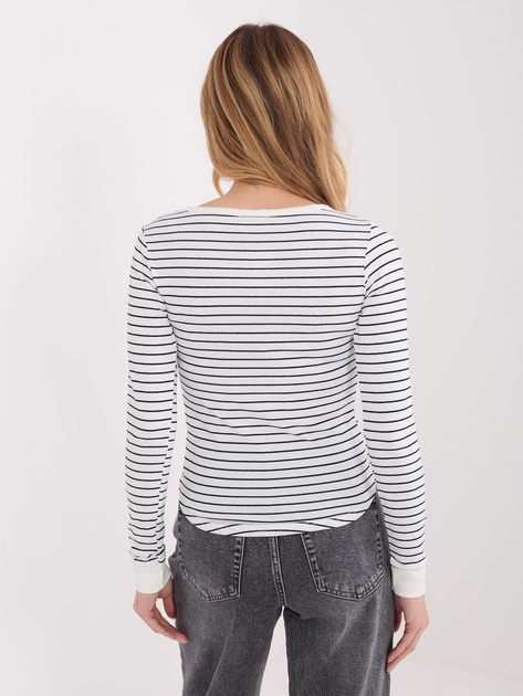 Ecru-czarna bluzka z guzikami przy dekolcie