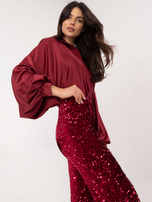 Hurtownia Bordowe cekinowe spodnie na imprezę 