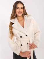 Light beige women's coat with fur RUE PARIS.