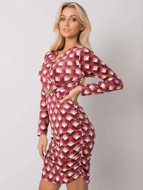 Brudnoróżowa sukienka welurowa we wzory Montilla