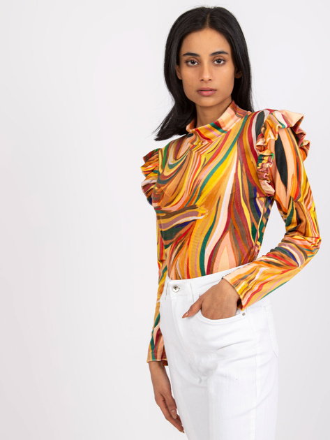 Żółta welurowa bluzka z falbankami Lina