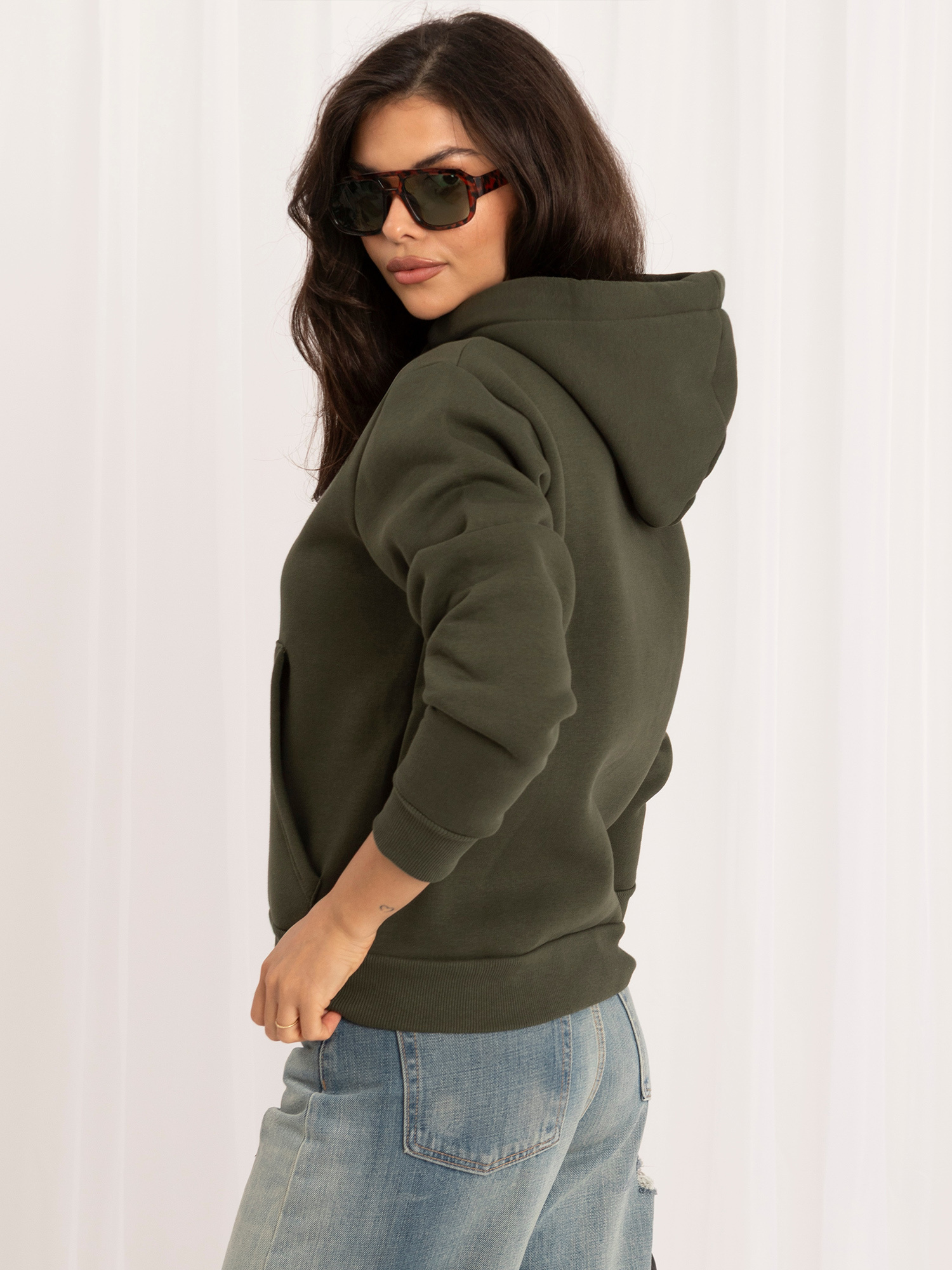 Hurt Khaki dresowa damska bluza basic kangurka RUE PARIS