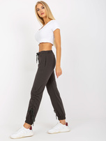 Khaki damskie spodnie dresowe ze ściągaczami 