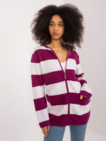 Hurt Fioletowo-biały sweter rozpinany z wiskozą