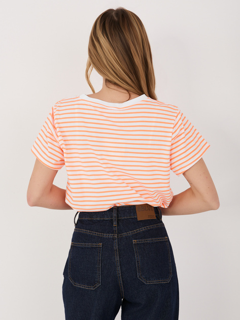 Biało-pomarańczowy damski t-shirt z bawełny