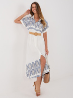Blue shirt dress with embroidery.