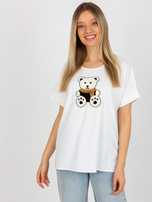 Hurtownia Ecru damska bluzka oversize z misiem w prążek