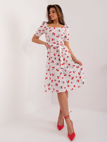 Hurt Biała trapezowa sukienka z bufiastymi rękawami