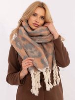 Hurt Pomarańczowo-szary ciepły szal damski w cętki