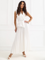 Ecru rozkloszowana sukienka z paskiem RUE PARIS