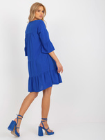 Hurt Kobaltowa sukienka z falbaną i rękawem 3/4 SUBLEVEL