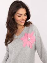 Hurt Szara melanżowa bluza bez kaptura z kwiatem