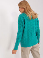 Hurt Turkusowy sweter z warkoczami i okrągłym dekoltem