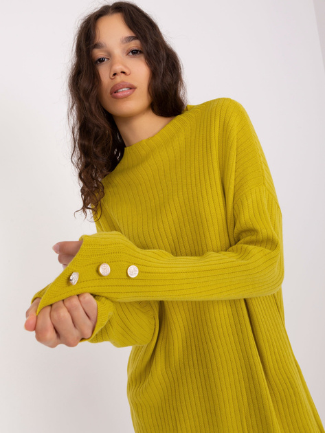 Hurt Oliwkowa sukienka dzianinowa z rozcięciami