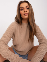 Hurt Beżowy sweter klasyczny z okrągłym dekoltem