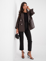 Czekoladowa dwurzędowa marynarka z ekoskóry RUE PARIS 