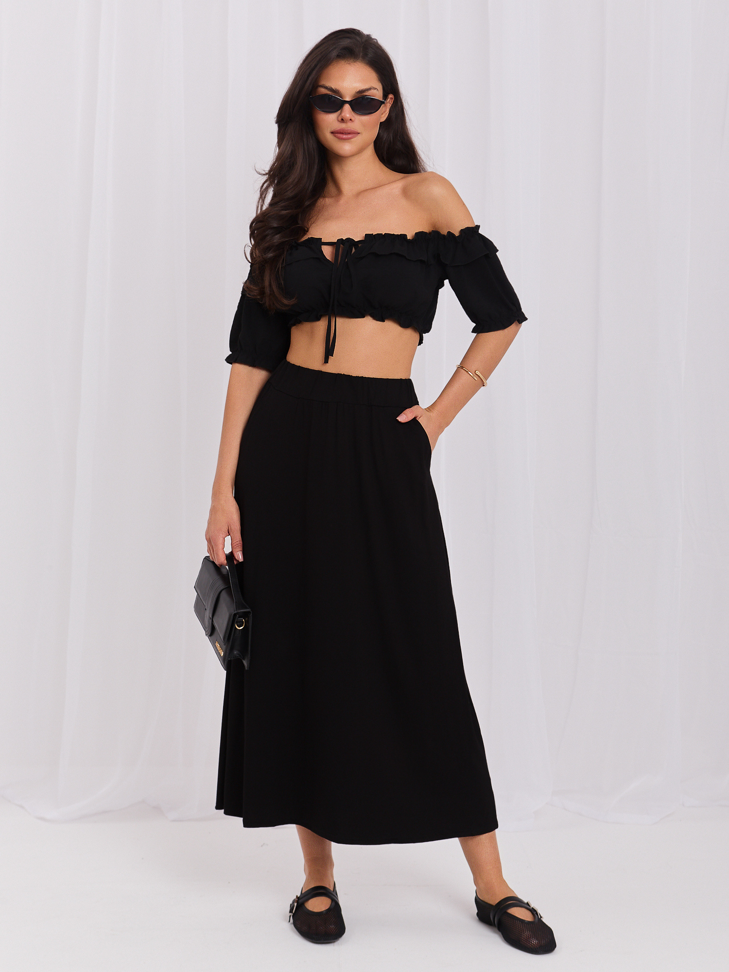 Czarna midi spódnica basic z kieszeniami RUE PARIS