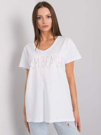 Biały t-shirt z napisem Denma