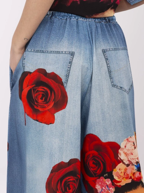 Niebieskie damskie spodnie palazzo z nadrukiem