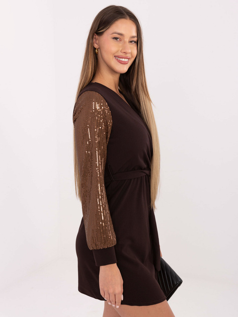 Ciemnobrązowa mini sukienka z kopertowym dekoltem