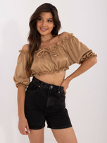 Hurt Camelowa gładka bluzka hiszpanka z wiązaniem