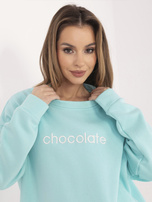 Miętowa ocieplana bluza z napisem RUE PARIS