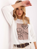 Hurt Ecru damska bluzka z nadrukiem i aplikacjami
