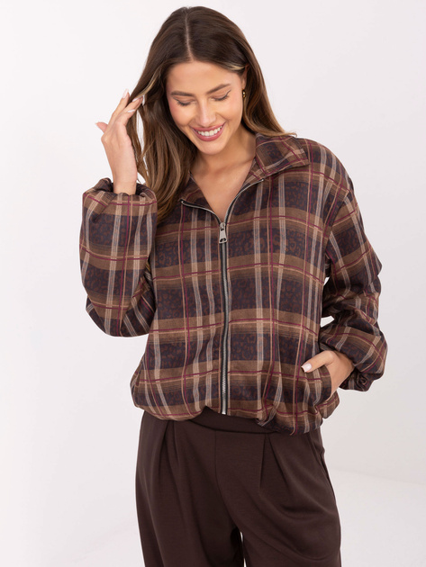 Ciemnocamelowo-czarna zamszowa kurtka z nadrukiem RUE PARIS