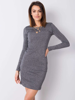 Srebrna sukienka z długim rękawem Benisha RUE PARIS