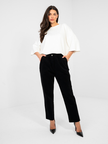 Czarne damskie spodnie paperbag z sztruksu