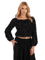 Hurt Czarna wizytowa bluzka z kwiatową aplikacją 3D