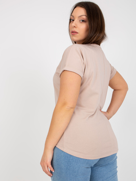 Beżowy t-shirt plus size ze złotym napisem