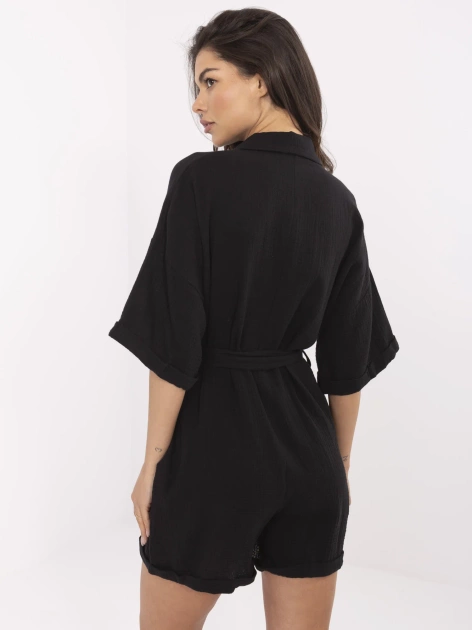Czarny muślinowy kombinezon z krótkim rękawem