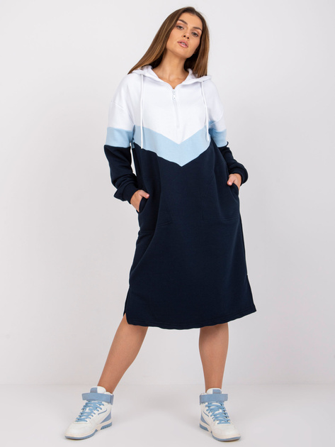 Biało-granatowa sukienka dresowa z kapturem Irem RUE PARIS