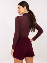 Burgundowe spódnico-szorty z rozcięciem