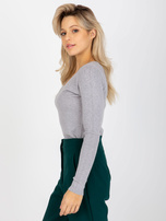 Hurt Szary gładki sweter klasyczny z dekoltem w serek 