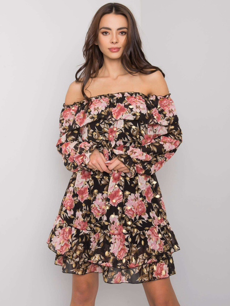 Czarno-różowa sukienka hiszpanka we wzory Calgary