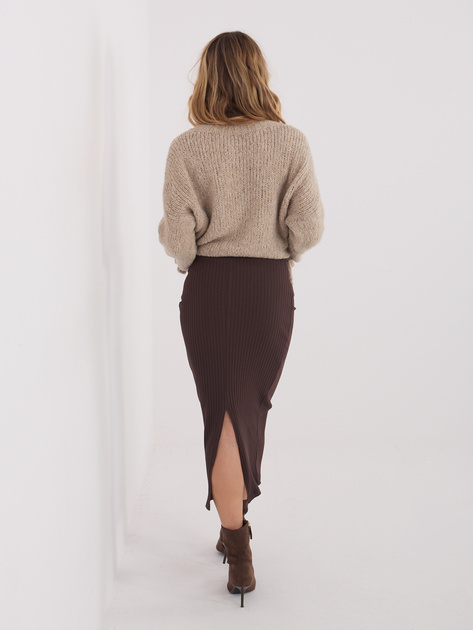 Czekoladowa midi spódnica w prążek RUE PARIS