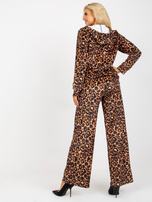 Hurt Beżowo-czarny damski komplet welurowy z printem