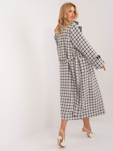 Hurt Ecru-jasnoniebieski długi płaszcz z paskiem